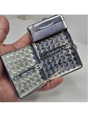 Vintage Dad Cigarette Case Lighter Combo Chrome Tone Monogrammed